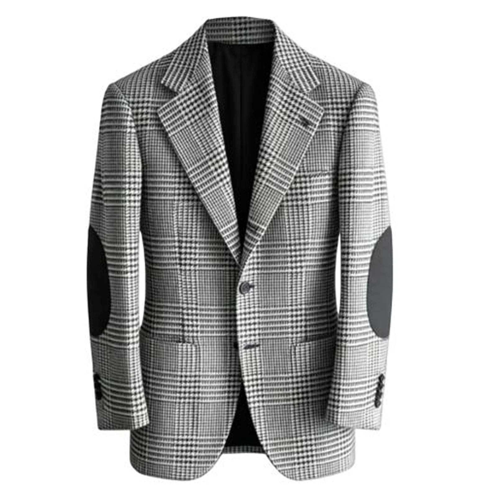 Blazer Homme Tweed Carreaux Rétro Slim Fit Patches Coudes Bureau Casual – CLEVI Paris