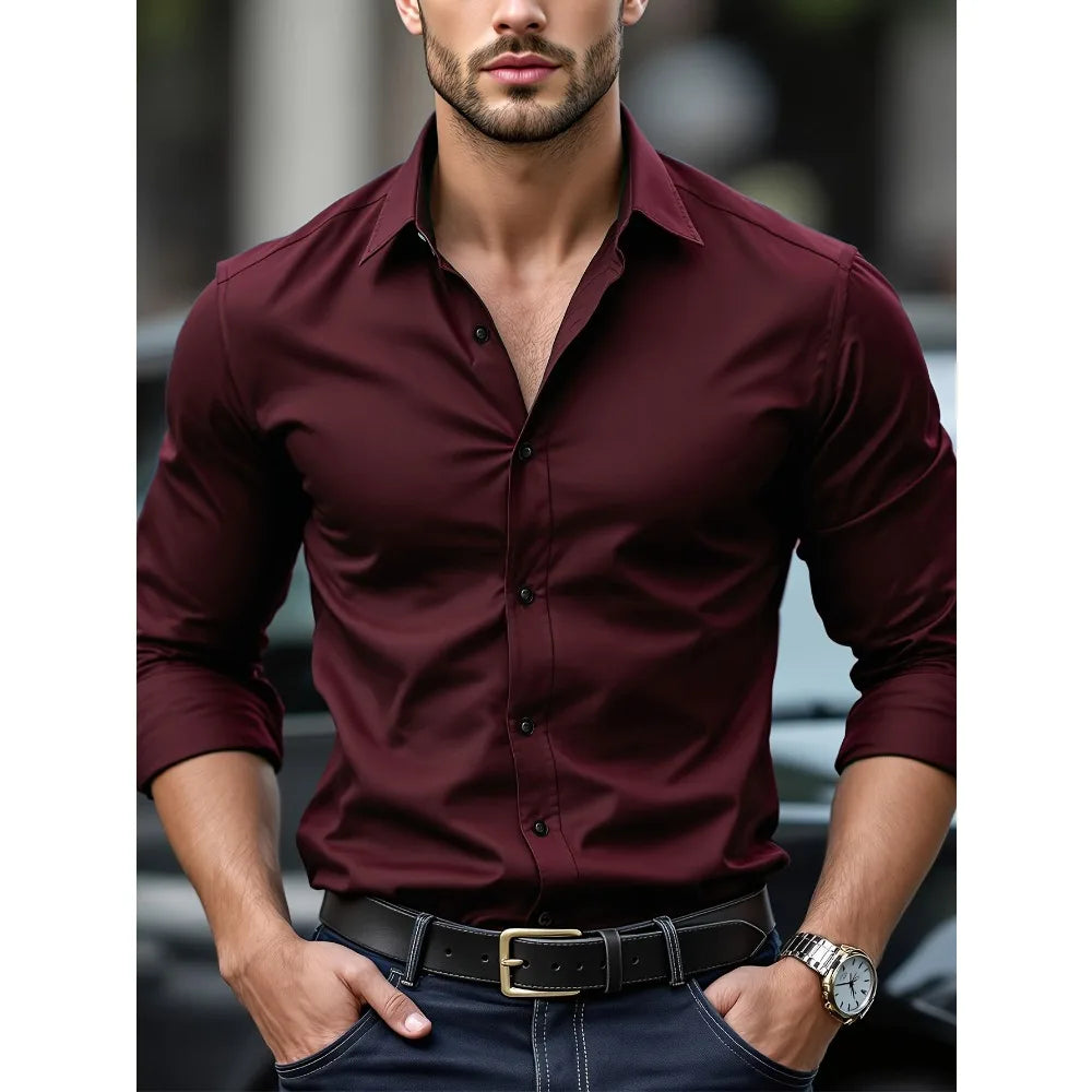 Chemise homme unie en polyester – CLEVI Paris