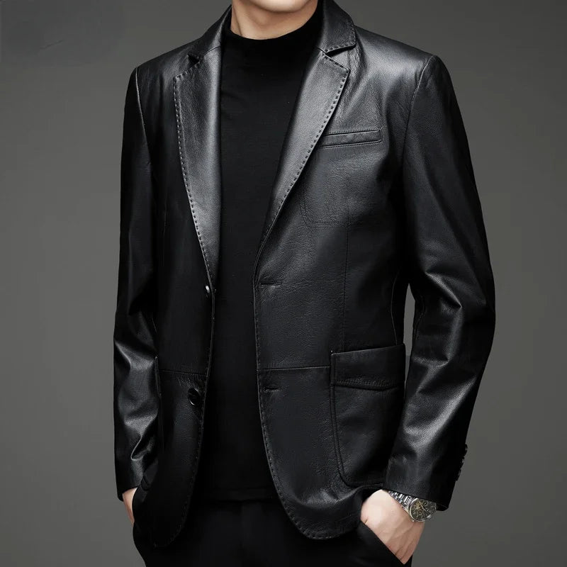 Veste homme en cuir de vachette boutonnée – CLEVI Paris