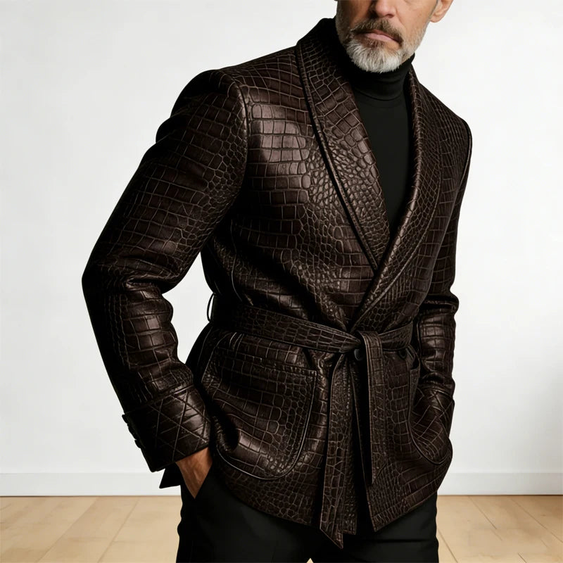 Blazer homme ceinturé à motif crocodile – CLEVI Paris