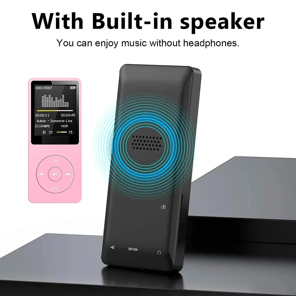 Lecteur MP3 Portable Ultra-Fin – Radio FM, Haut-parleur, Enregistreur, Écran 1,8", jusqu'à 64 Go