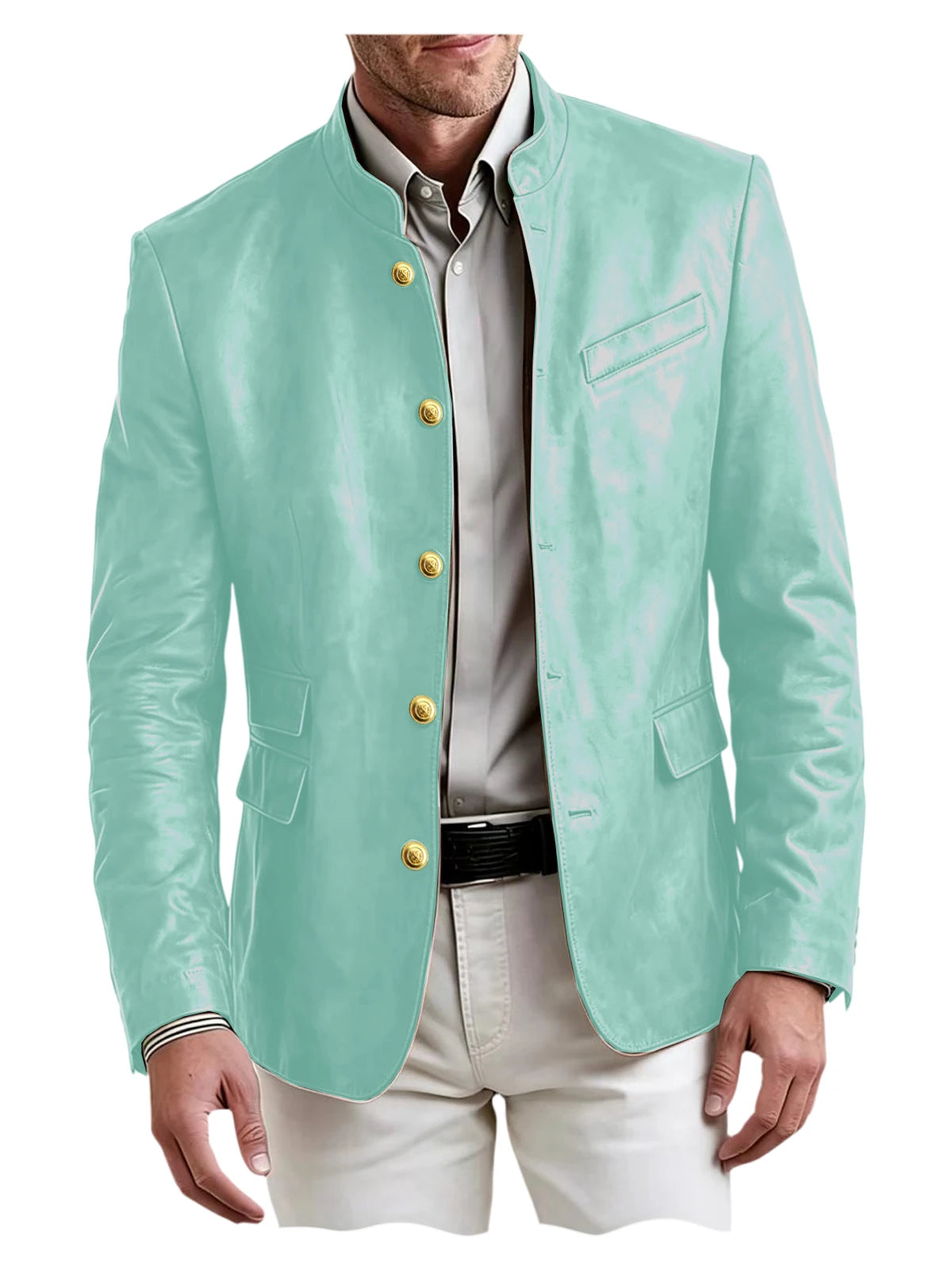 Blazer homme en similicuir, col montant – CLEVI Paris
