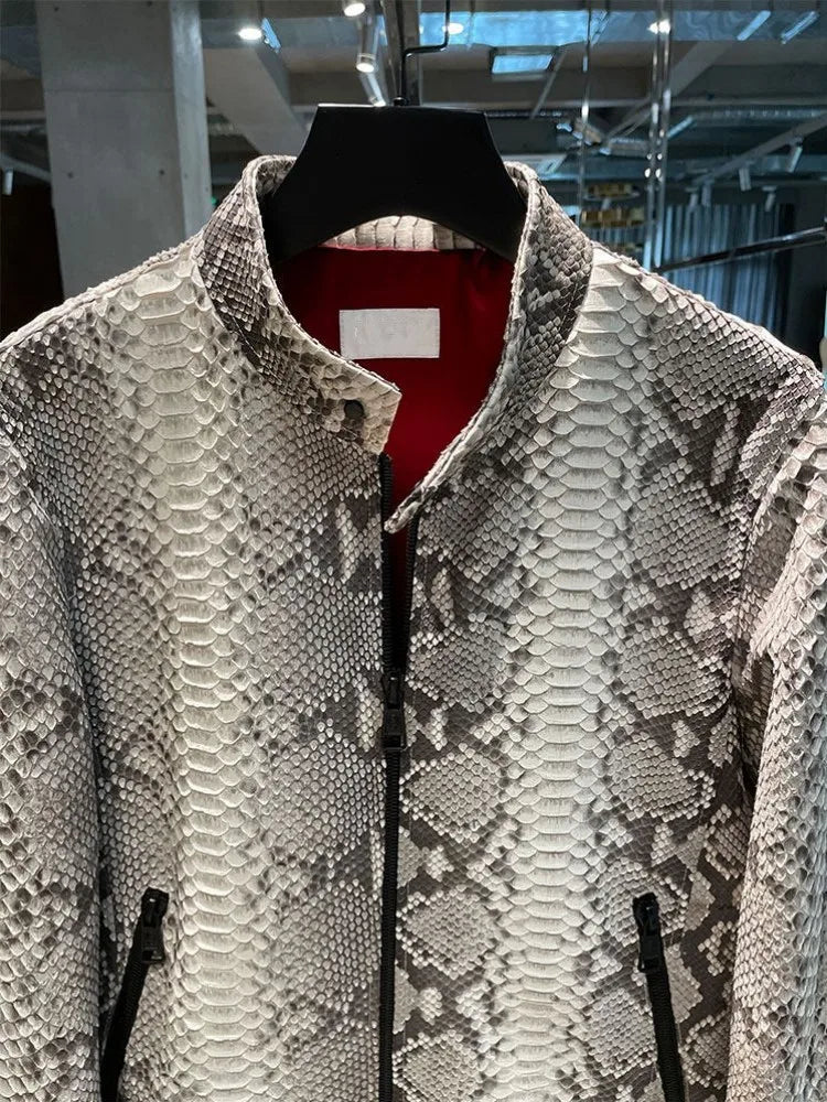 Blouson homme en cuir motif serpent à col montant – CLEVI Paris
