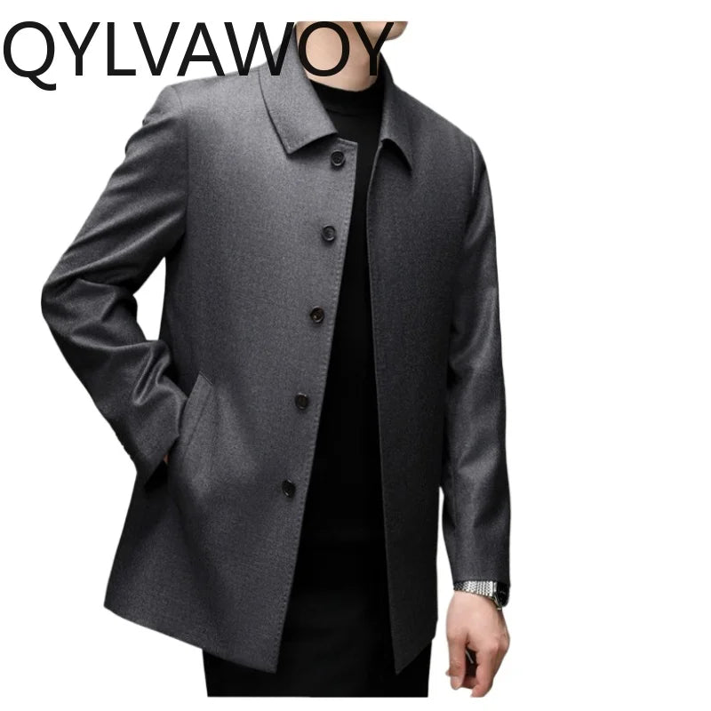 Manteau homme gris en laine à col rabattu – CLEVI Paris