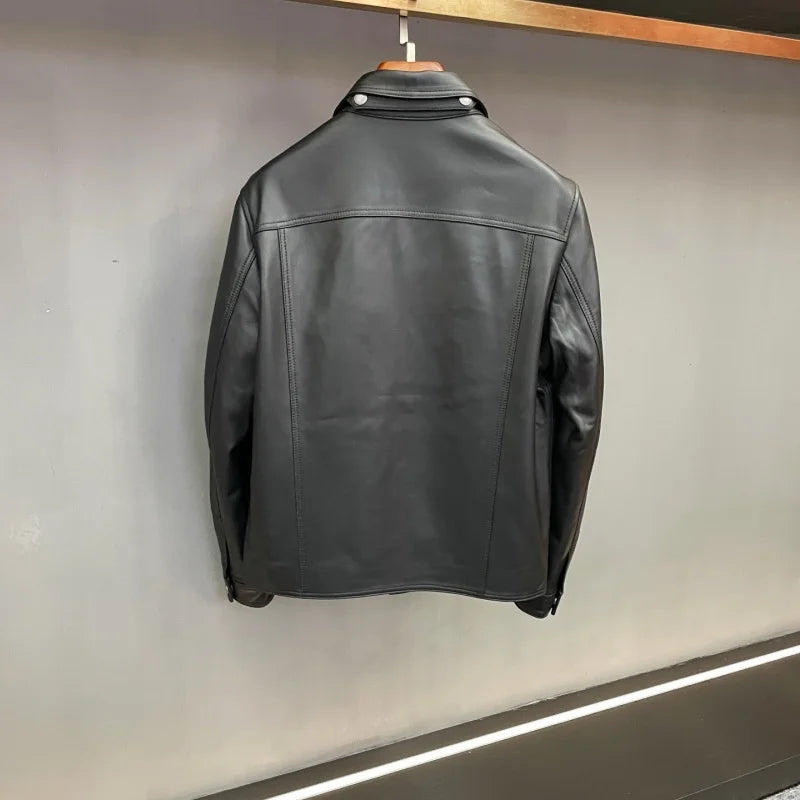 Veste homme en cuir noir à boutons-pression – CLEVI Paris