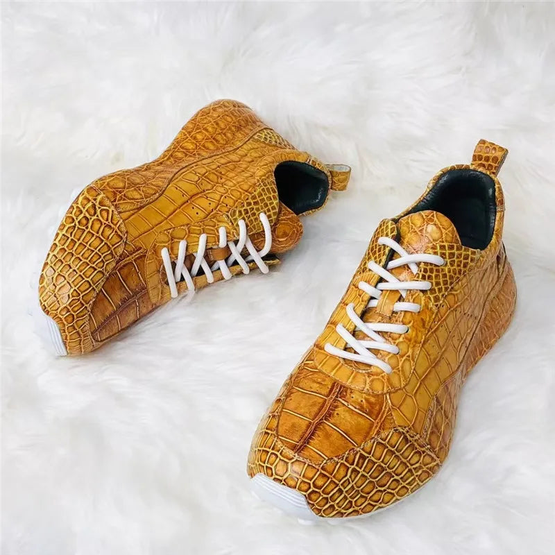 Sneakers Mi-Montantes Cuir Croco Or Peint Main Homme