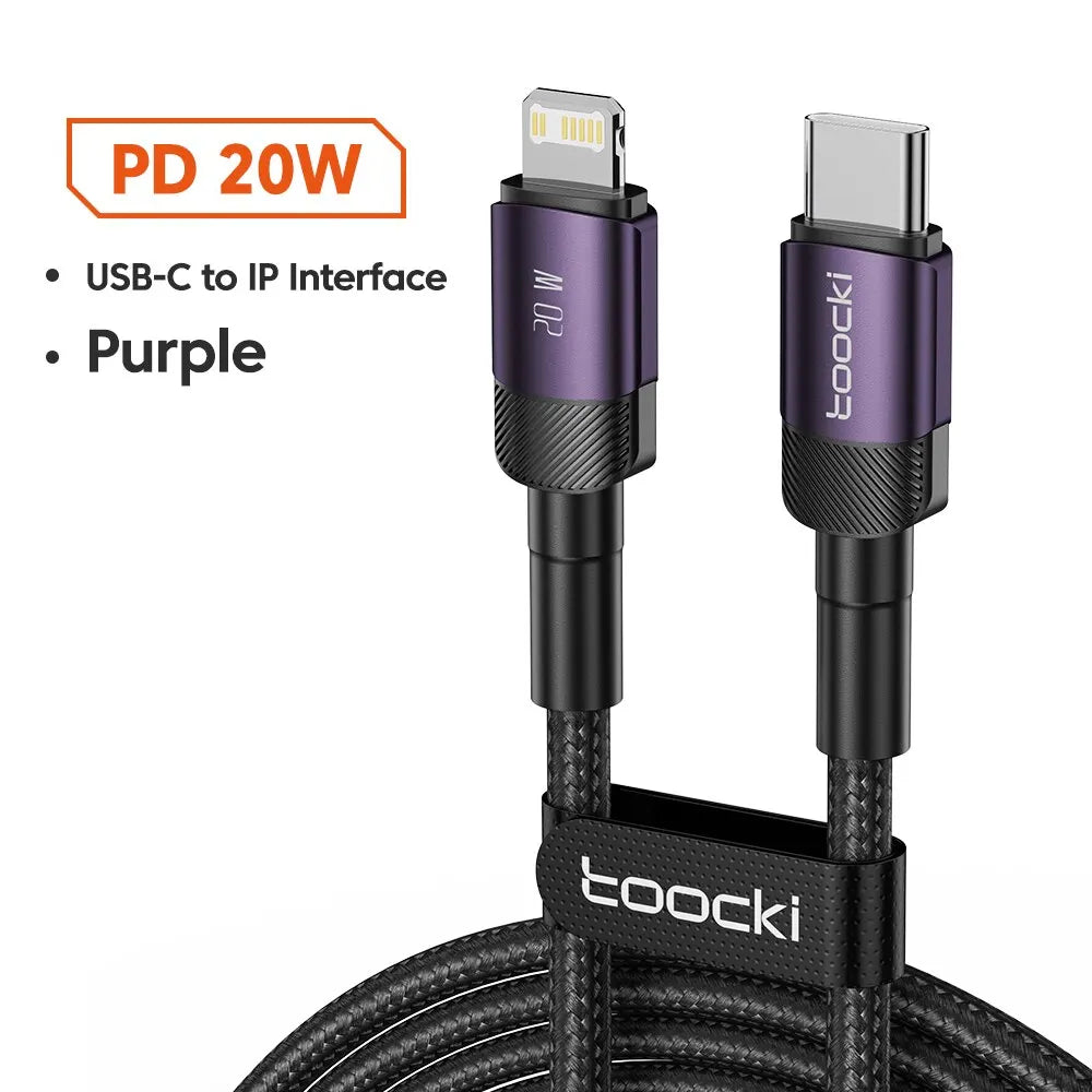 Câble Toocki Charge Rapide USB-C Lightning 60W 100W Tressé – CLEVI Paris