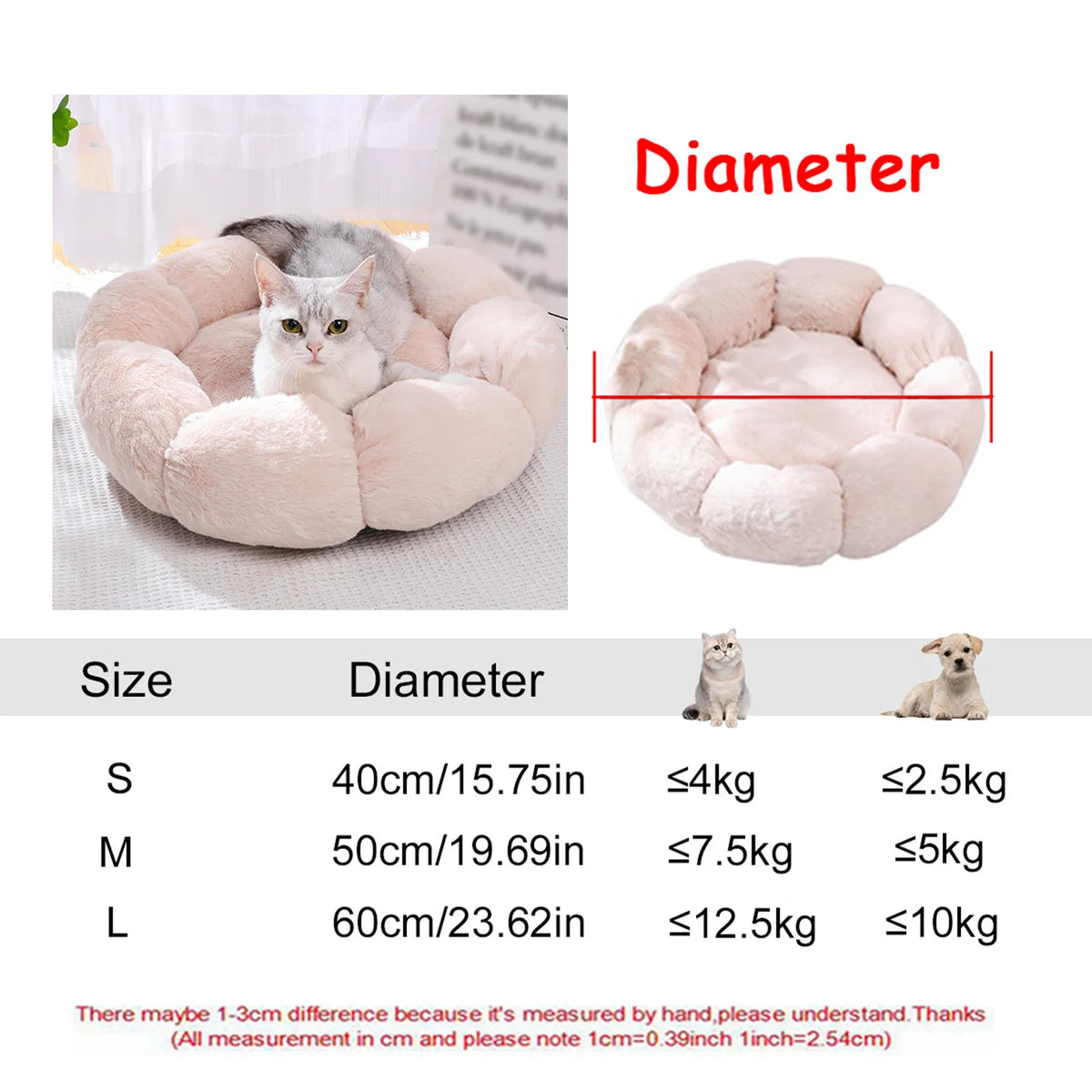Panier rond chien et chat en peluche 40–90 cm – CLEVI Paris