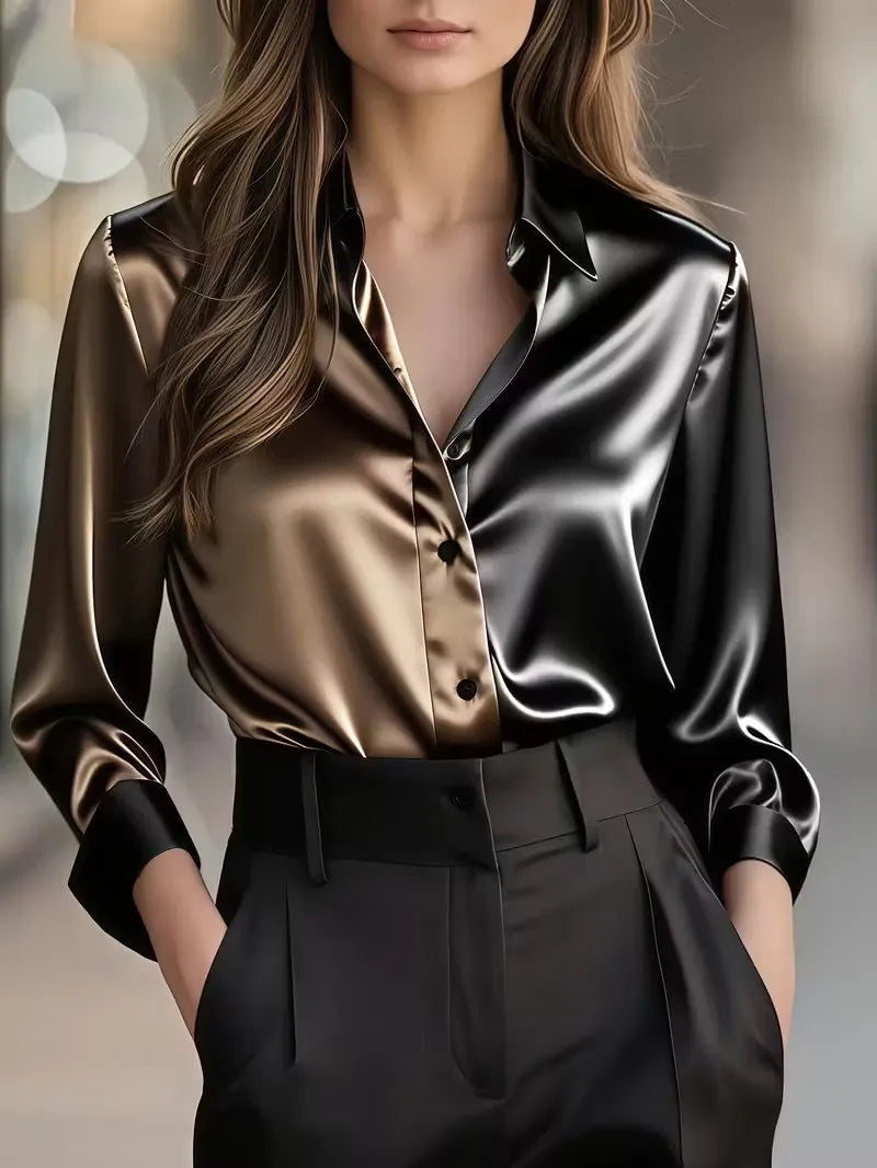 Chemise Femme Satinée à Motif Abstrait Doré – CLEVI Paris