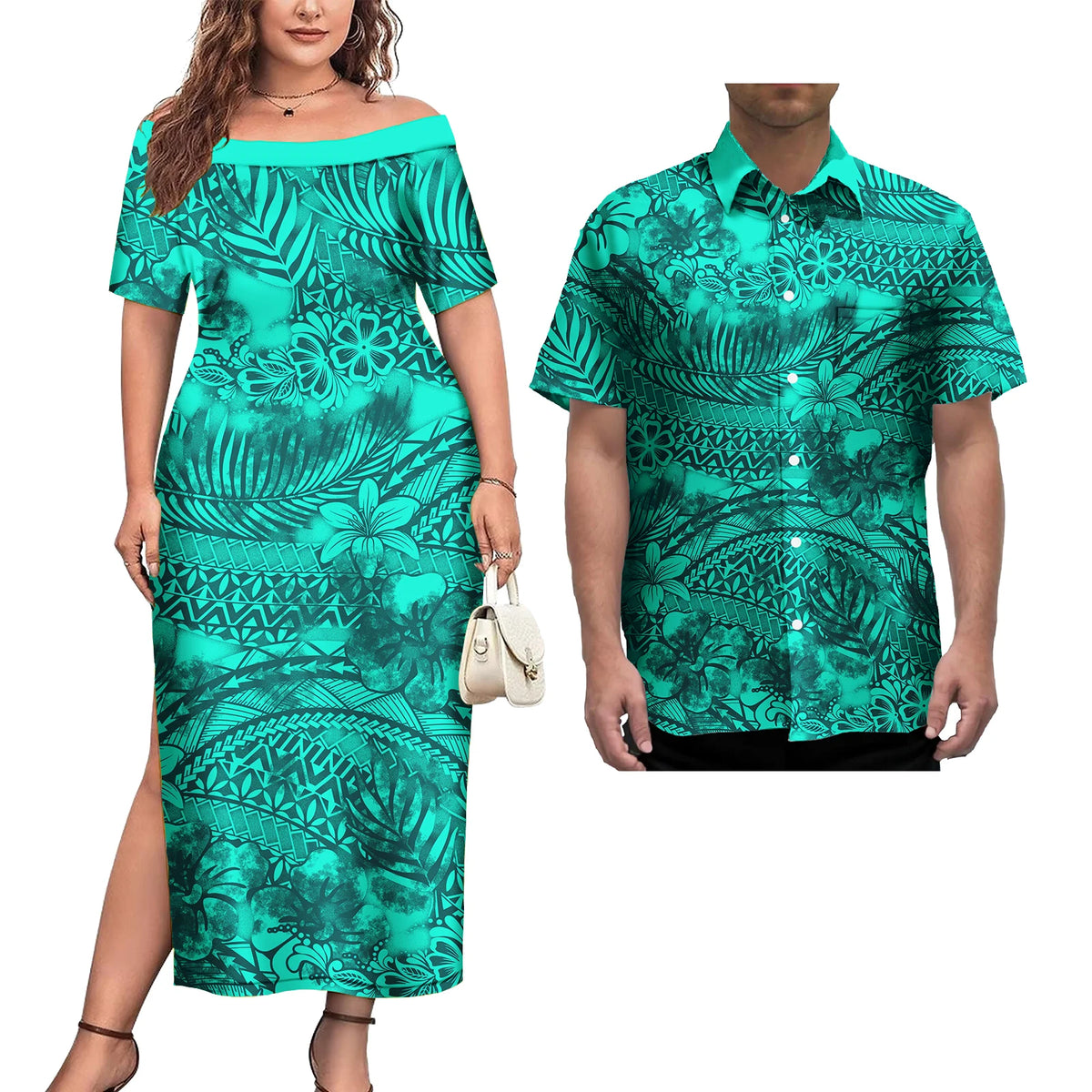Ensemble Couple 2 Pièces Robe Femme + Chemise Hawaïenne Homme Motif Polynésien – CLEVI Paris