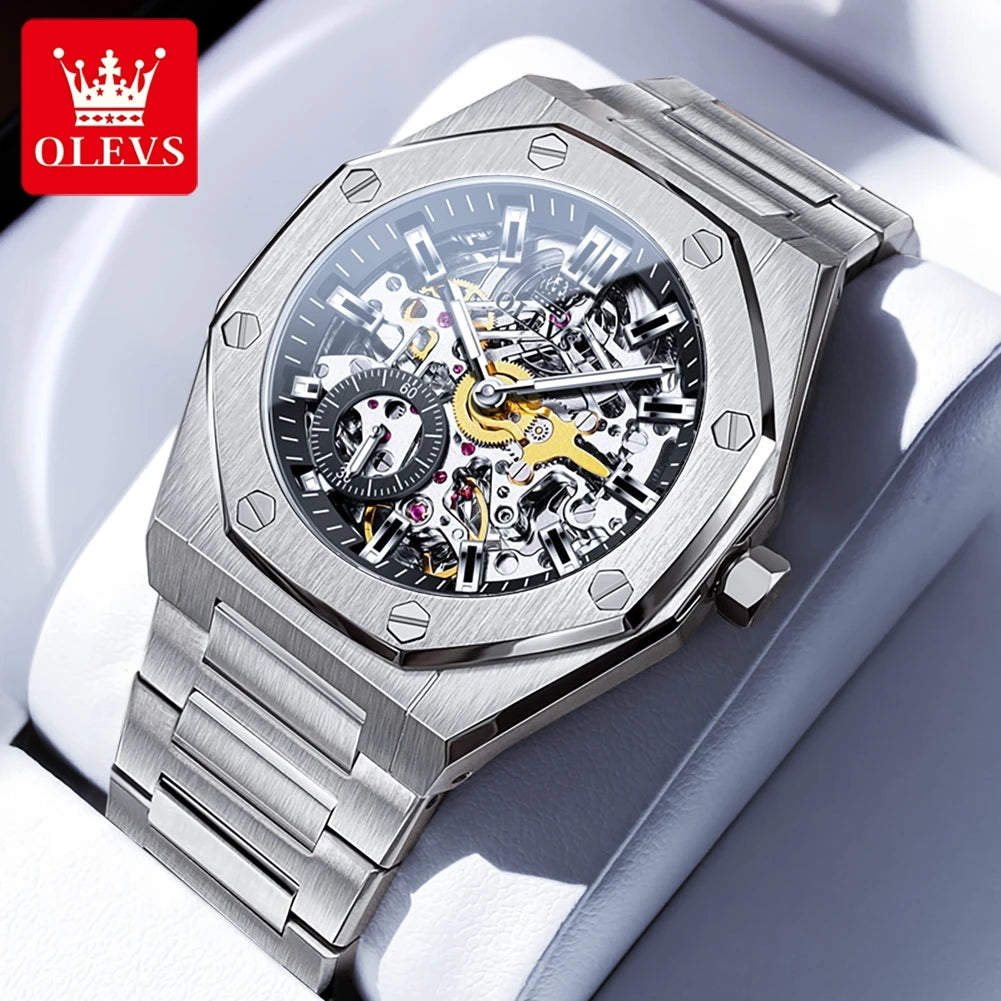 OLEVS 6669 Montre Homme Automatique Squelette Creux Acier Étanche 30M – CLEVI Paris