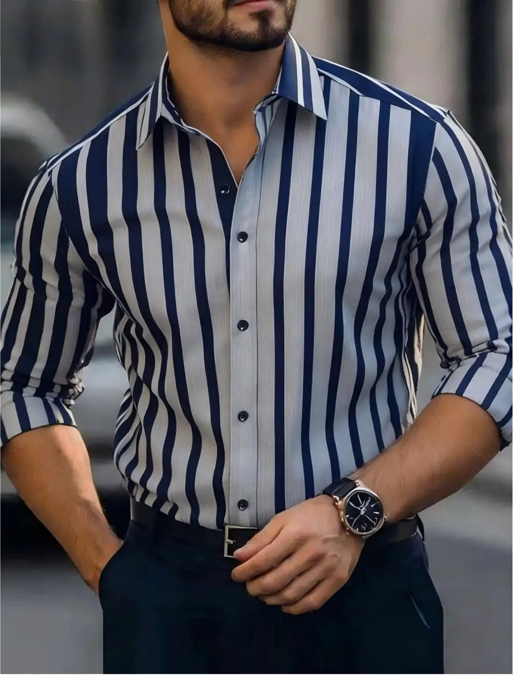 Chemise homme business rayée en soie – CLEVI Paris