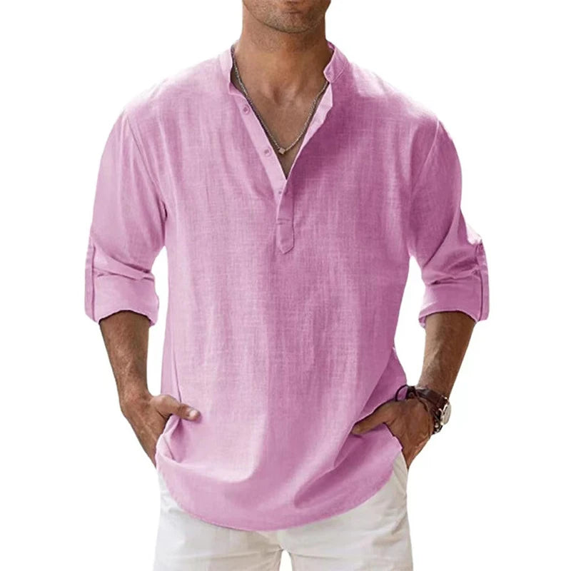 Chemise Lin Coton Homme Manches Longues – Style Casual Plage & Quotidien