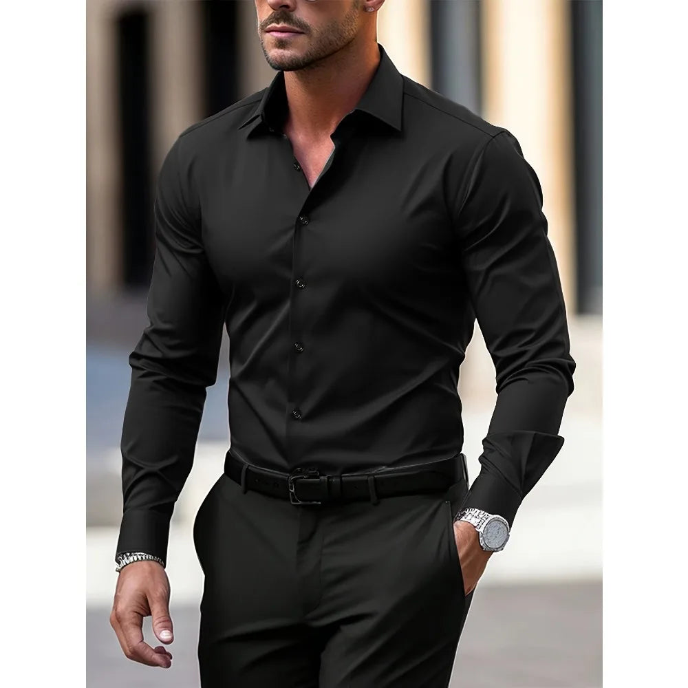 Chemise homme unie en polyester – CLEVI Paris