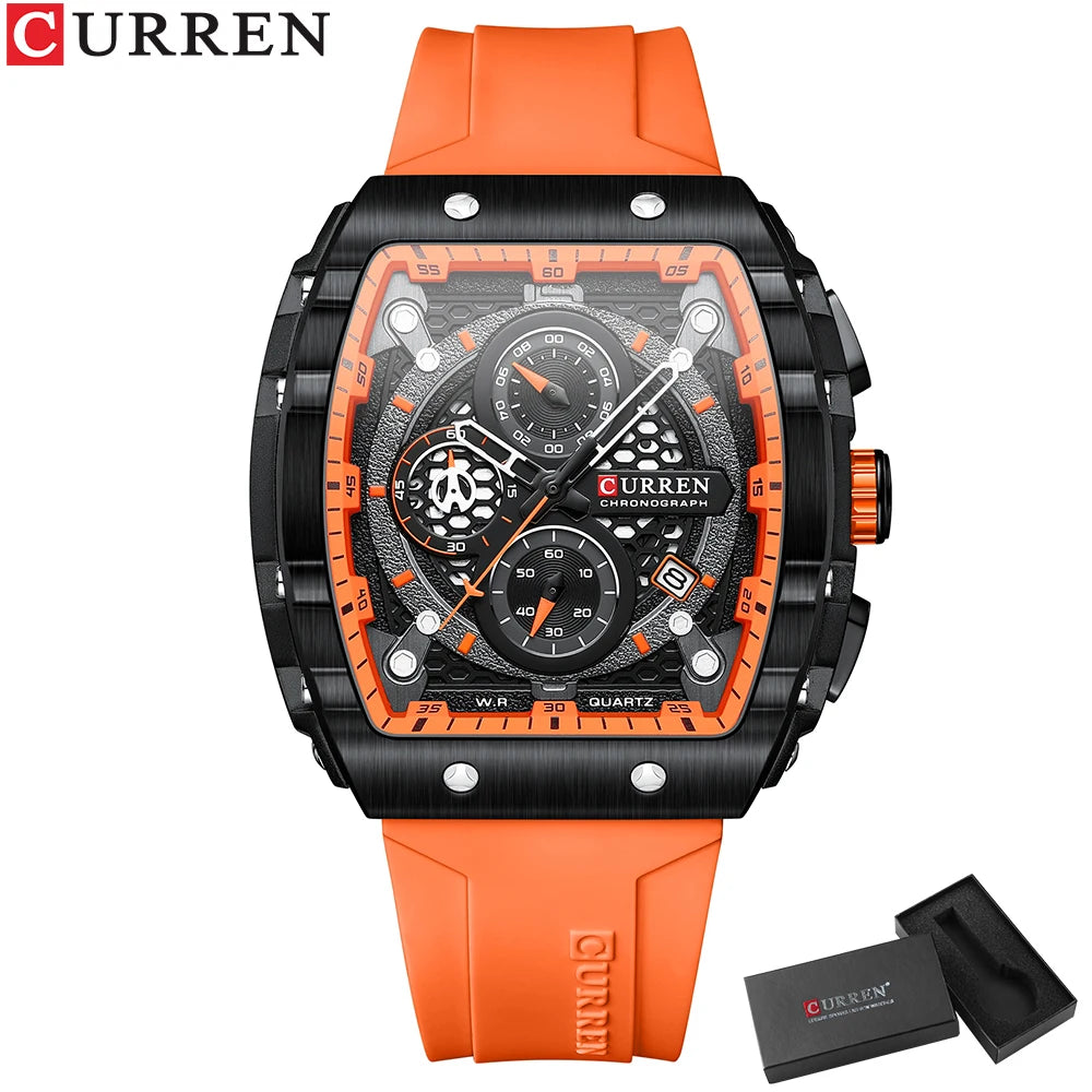 CURREN 8442 Montre Homme Quartz Carrée Chronographe Silicone Lumineux 30M – CLEVI Paris