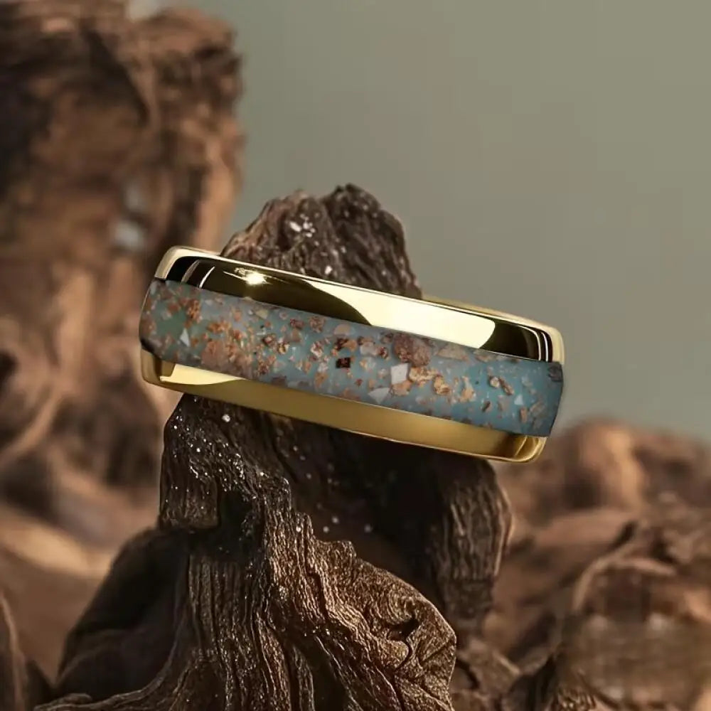 Bague Unisexe Opale Rouge et Météorite – CLEVI Paris