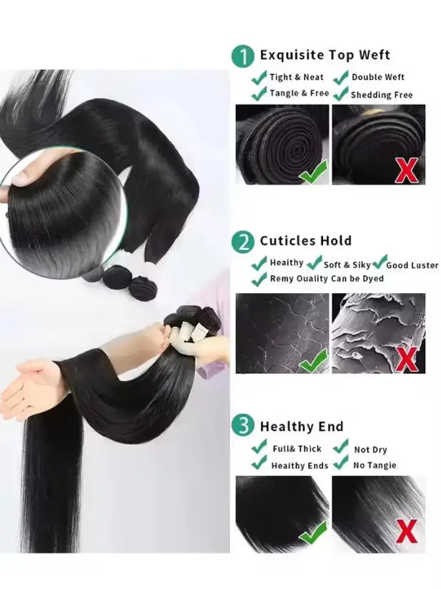 Mèches Straight 100% Remy Hair Brésilien Couleur Naturelle Non Traitées 10-44 Pouces – CLEVI Paris