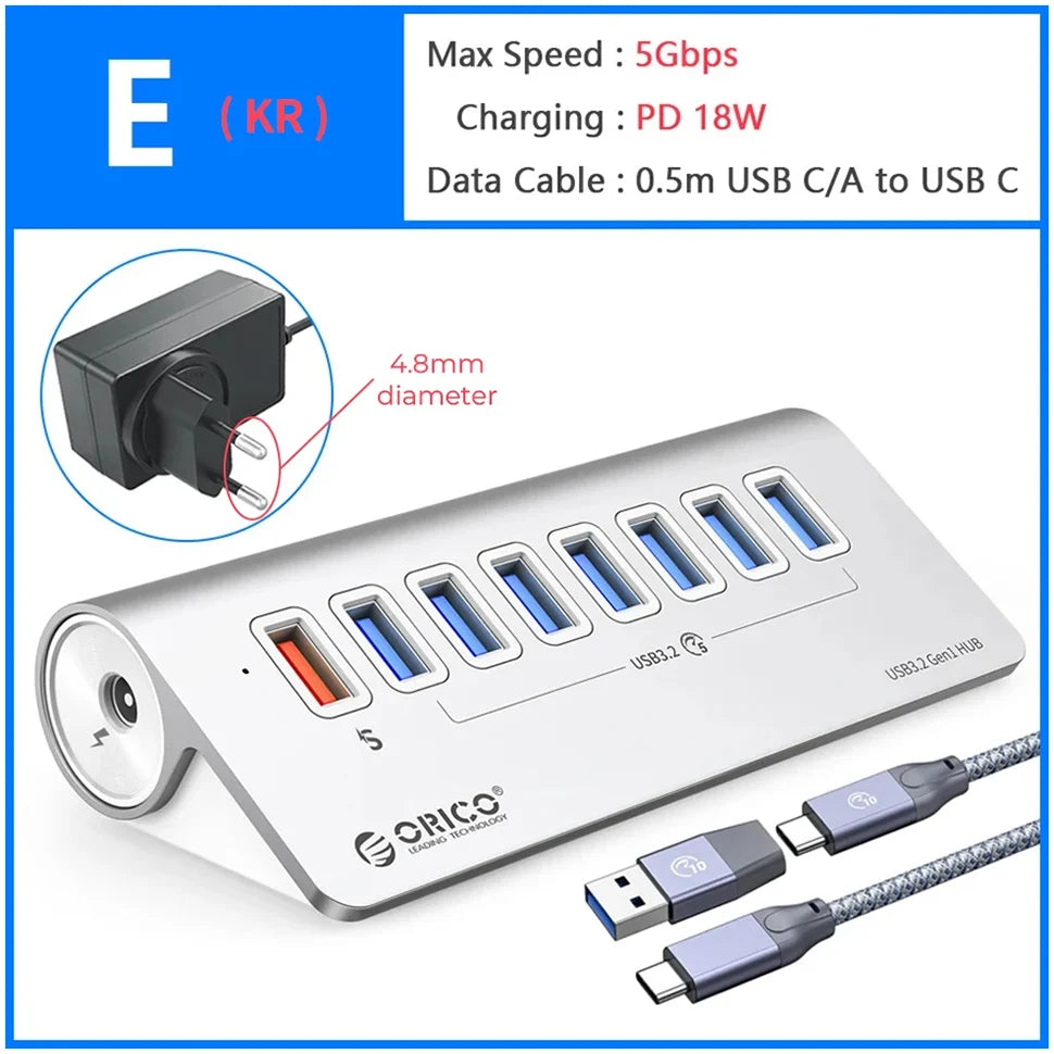 Docking Station ORICO USB-C 10Gbps 4 7 Ports PD60W Aluminium PC Mac – CLEVI Paris
