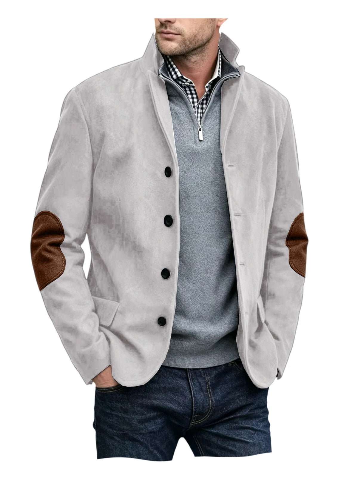 Blazer homme col montant, patchs aux coudes – CLEVI Paris