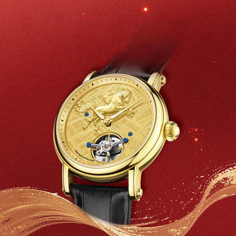 Montre Homme Manuel Carrousel Édition Limitée Année du Cheval Squelette Or Shanghai Watch S2003 – CLEVI Paris