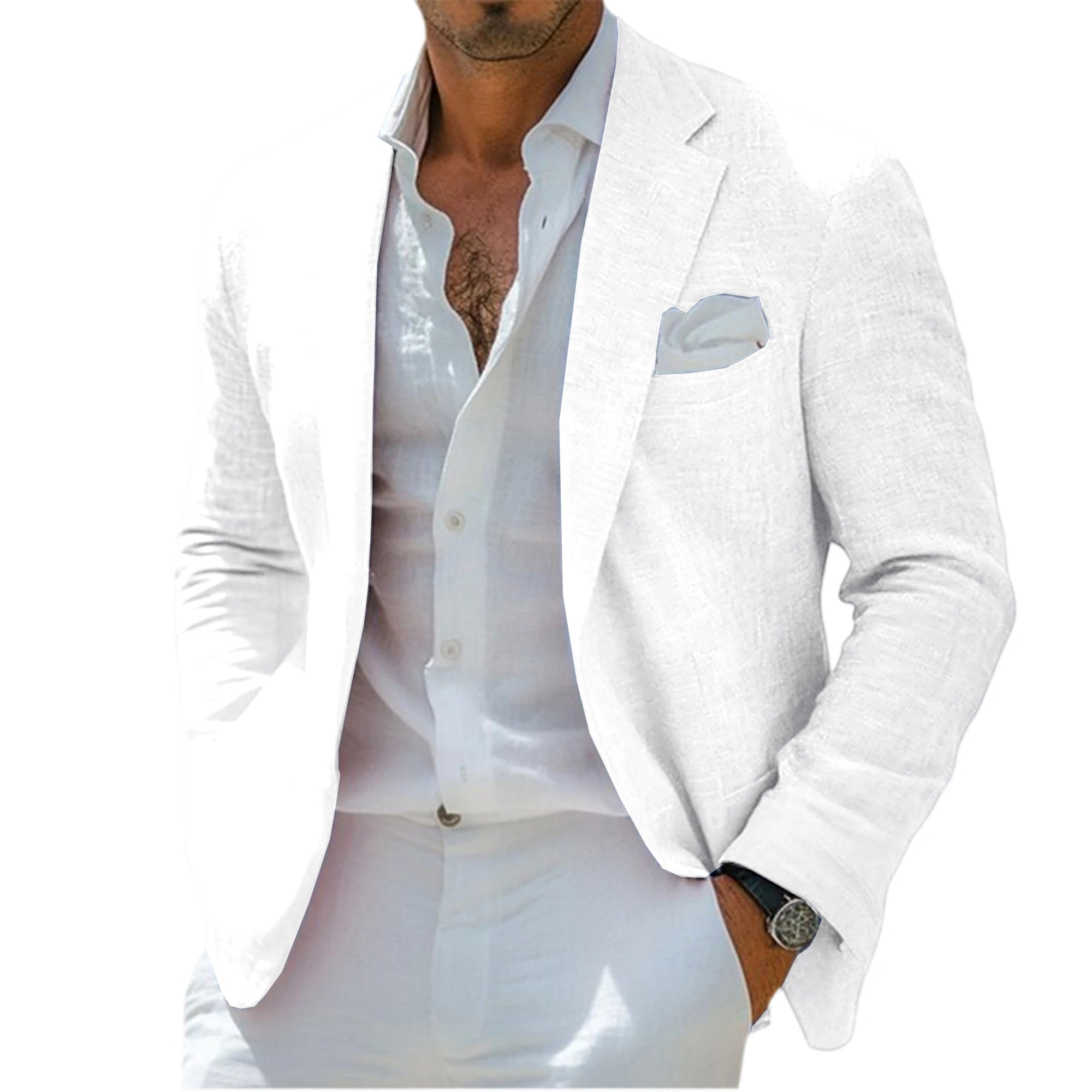 Blazer Homme Lin Slim Fit Léger Respirant Col Cranté Mariage Plage Business – CLEVI Paris