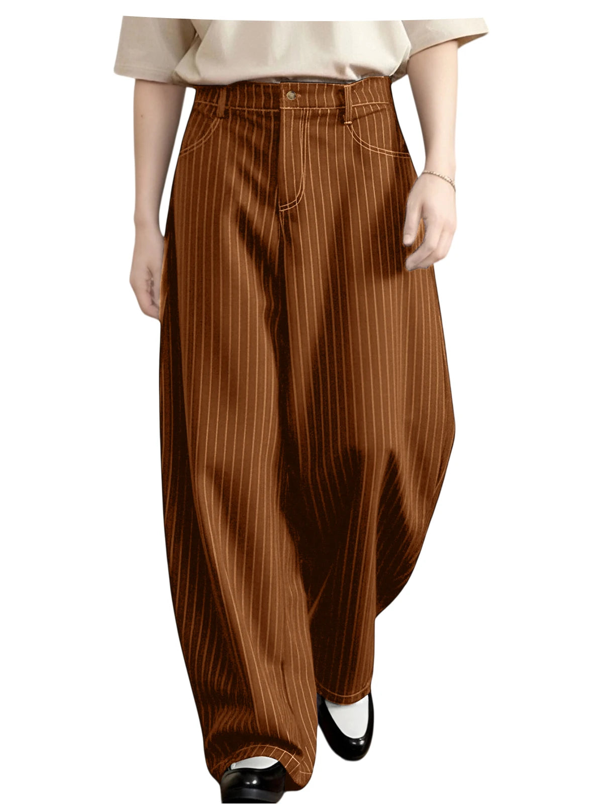 Pantalon homme rayé taille haute coupe large – CLEVI Paris