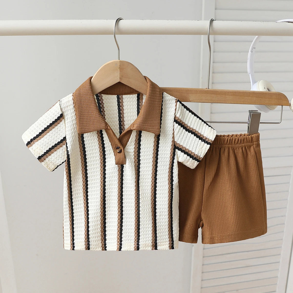 Ensemble bébé garçon col polo et short rayé – CLEVI Paris