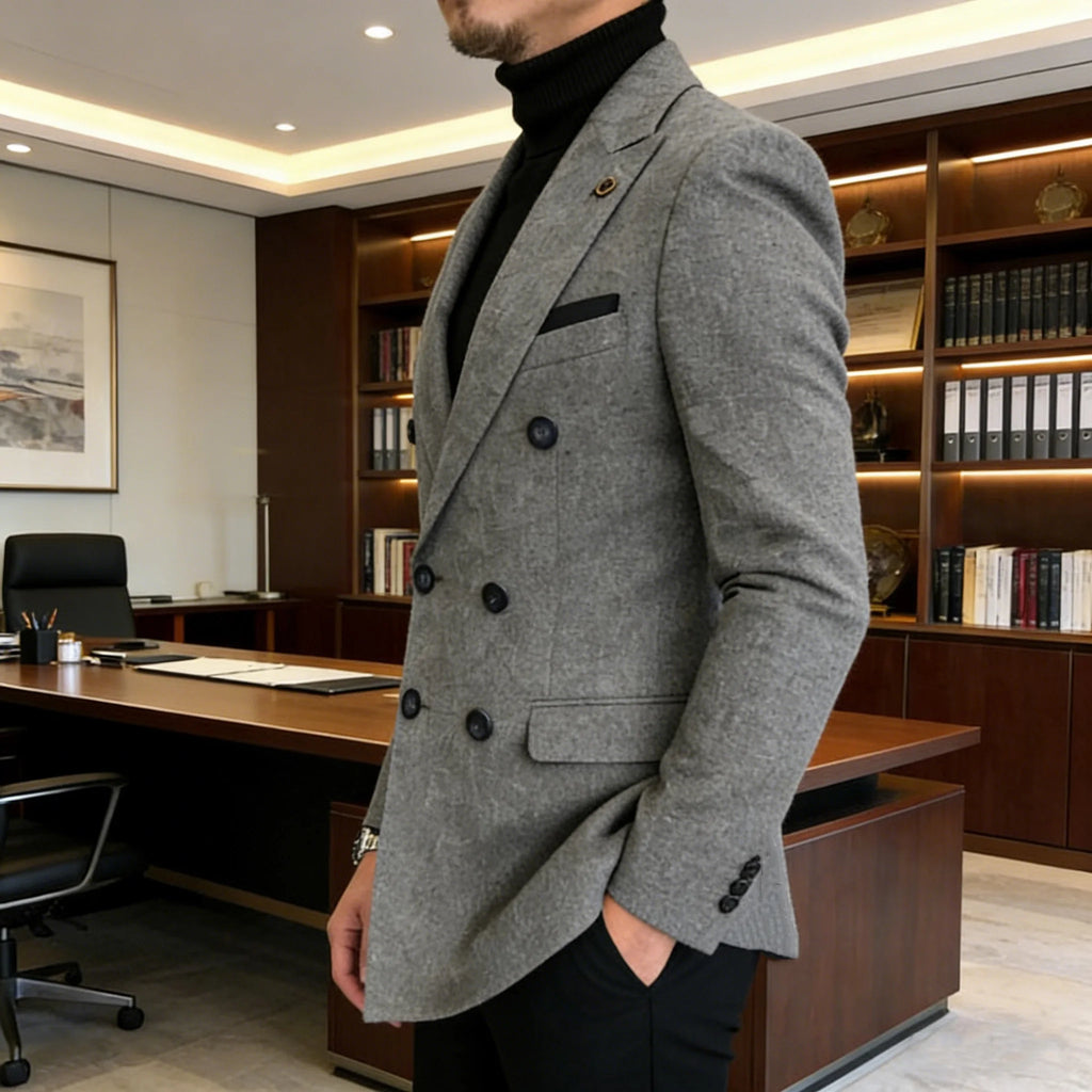 Blazer Croisé Homme en Laine Mélangée Style Tweed – CLEVI Paris
