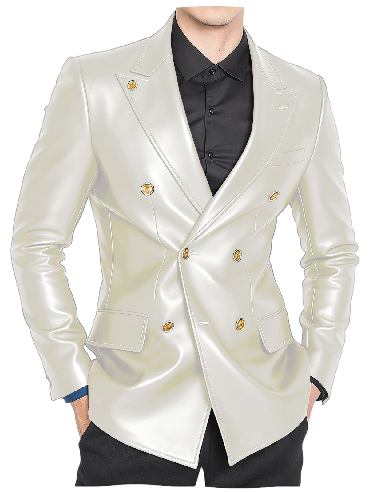 Blazer homme croisé en similicuir brillant – CLEVI Paris