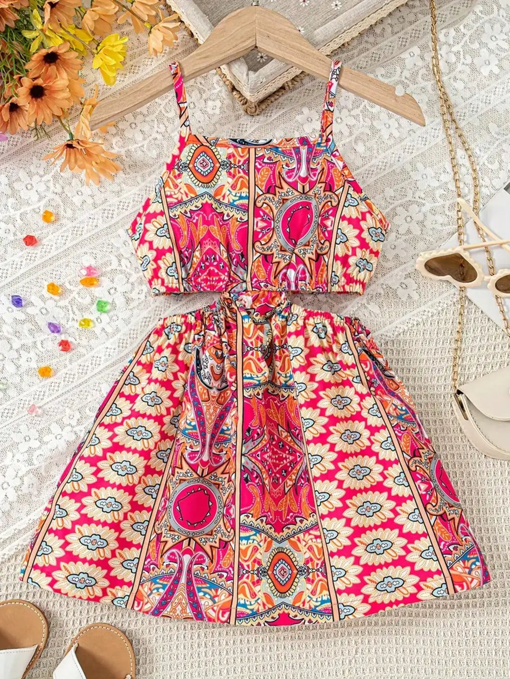 Robe fille imprimée sans manches – CLEVI Paris