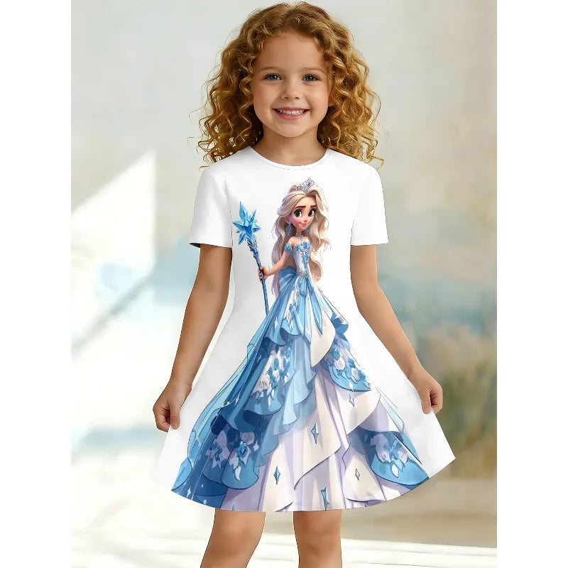 Robe t-shirt enfant imprimée bleu et blanc – CLEVI Paris