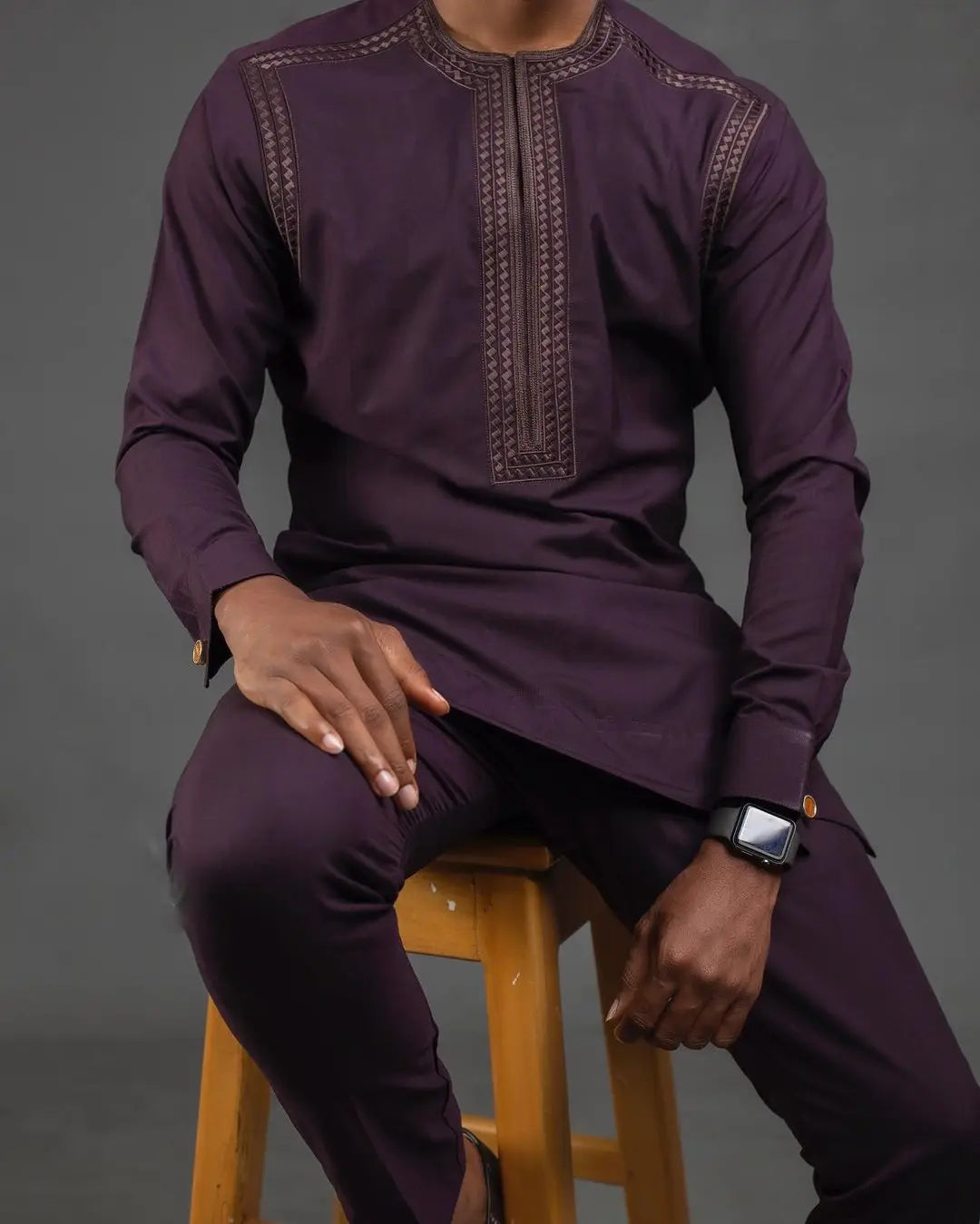 Kaftan Dashiki Homme 2 Pièces Brodé Manches Longues Col Rond + Pantalon Élastique Style Africain Mariage Fête M-4XL – CLEVI Paris
