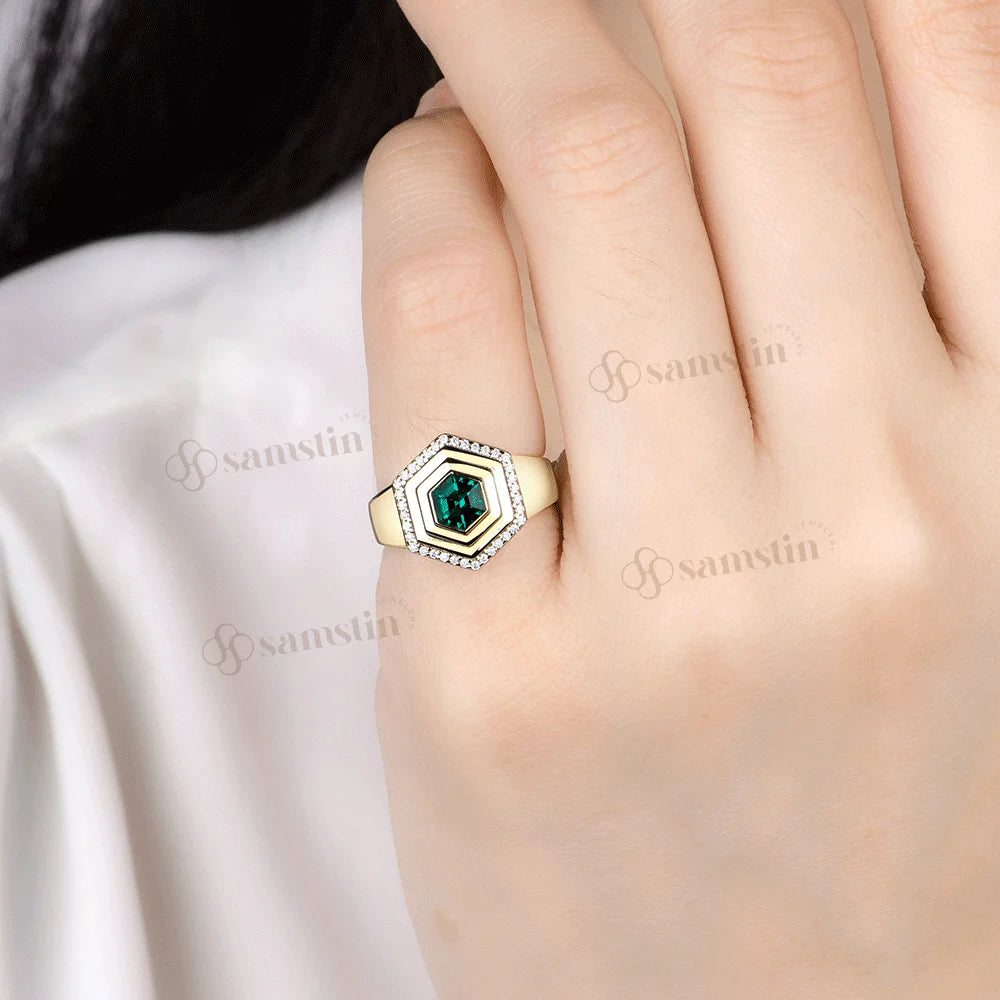 Bague Émeraude Hexagonale Lab Grown Or Solide – CLEVI Paris