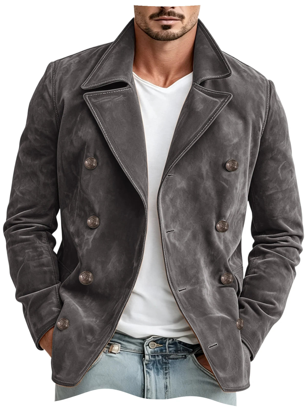 Blazer homme croisé en imitation daim – CLEVI Paris