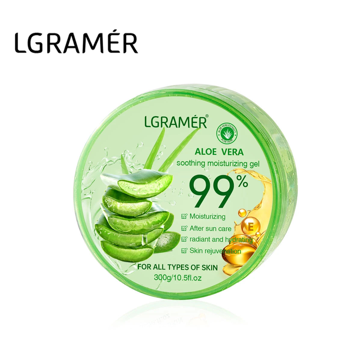 Gel Aloé Vera 99% LGRAMER – Masque Nuit, Hydratant & Resserrant les Pores 300g – CLEVI Paris