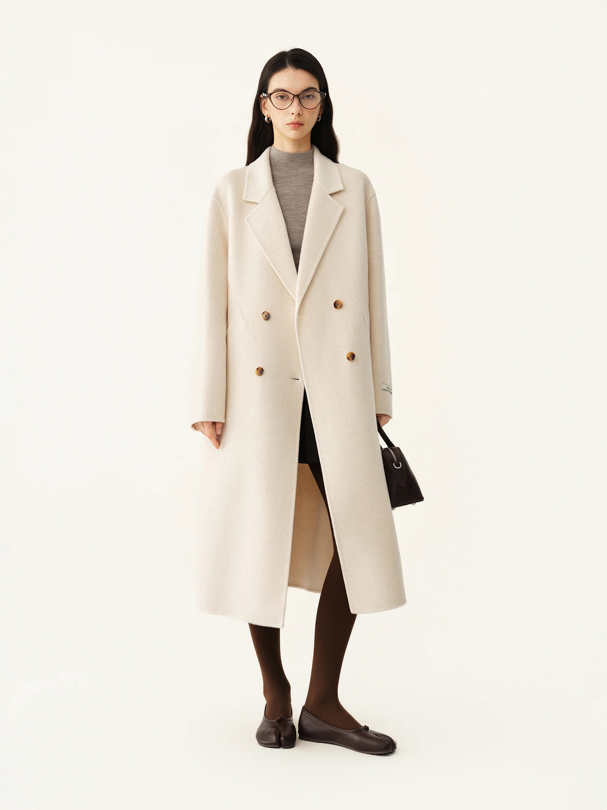 Manteau long croisé en laine et soie femme – CLEVI Paris
