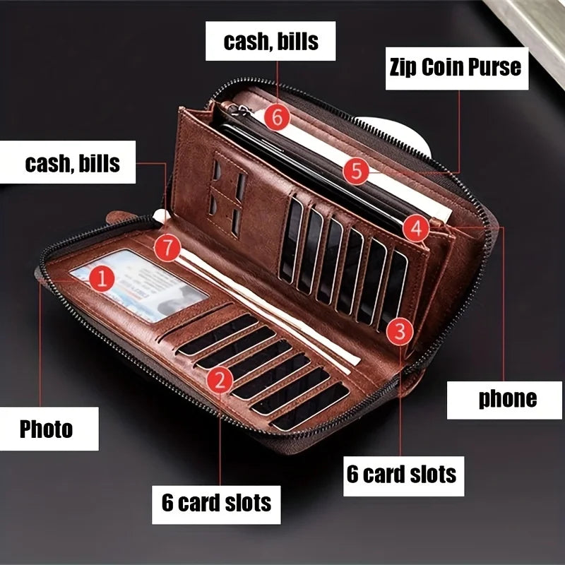 Portefeuille Long Unisexe PU Anti-RFID Fermeture Éclair Business 3 Coloris – CLEVI Paris