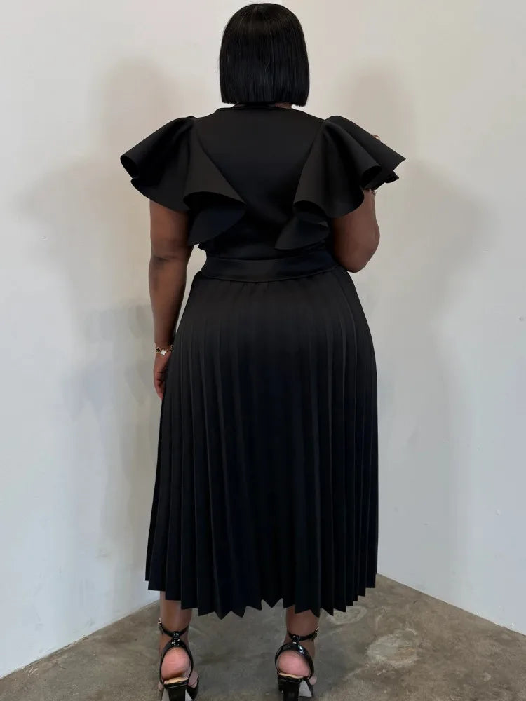 Robe Femme Grande Taille Col V Manches Papillon Drapée A-line Élégante Bureau – CLEVI Paris