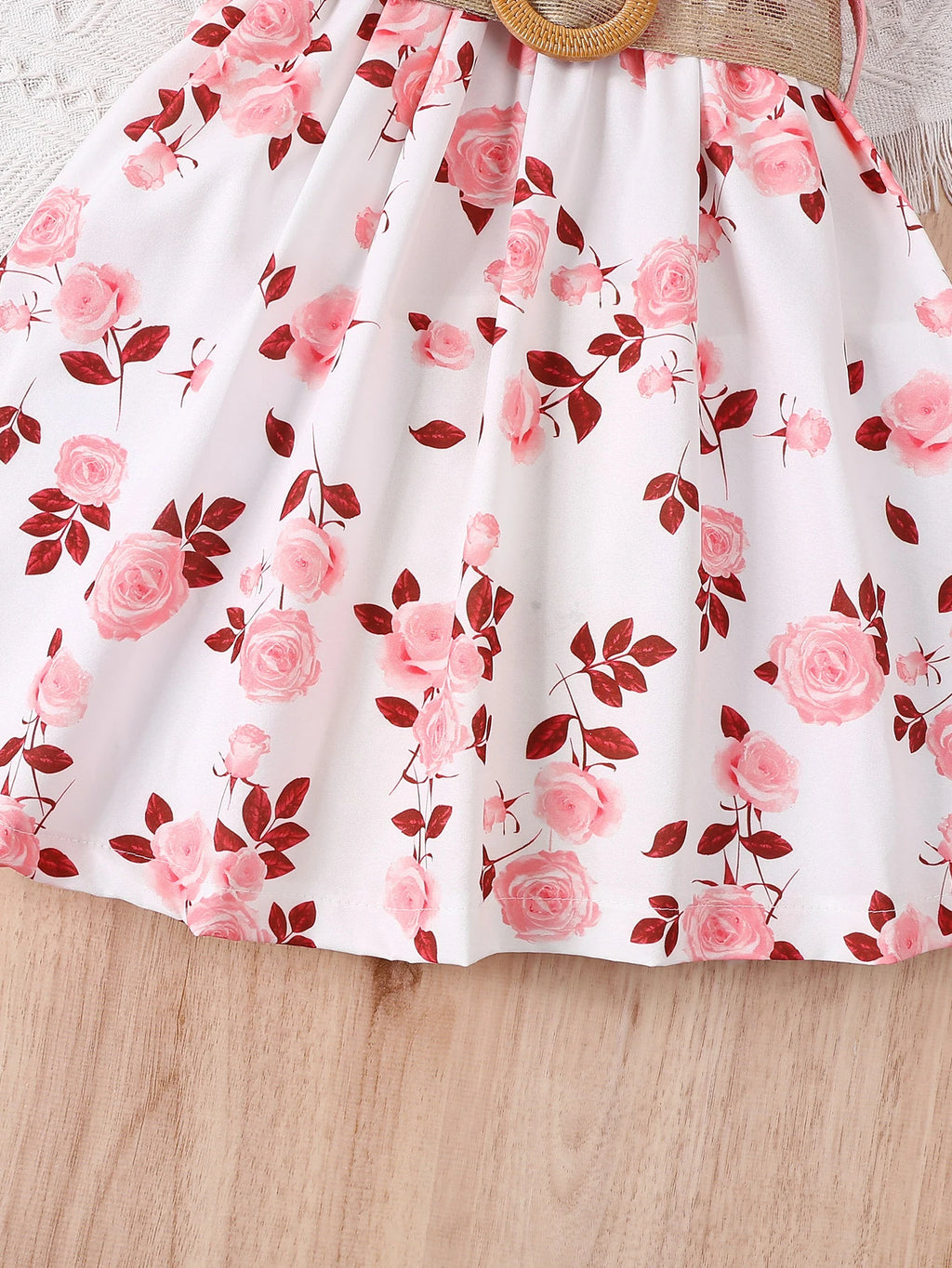 Robe fille fleurie rose avec ceinture – CLEVI Paris