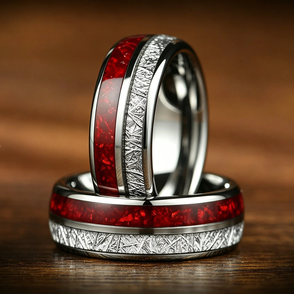 Bague Unisexe Opale Rouge et Météorite – CLEVI Paris