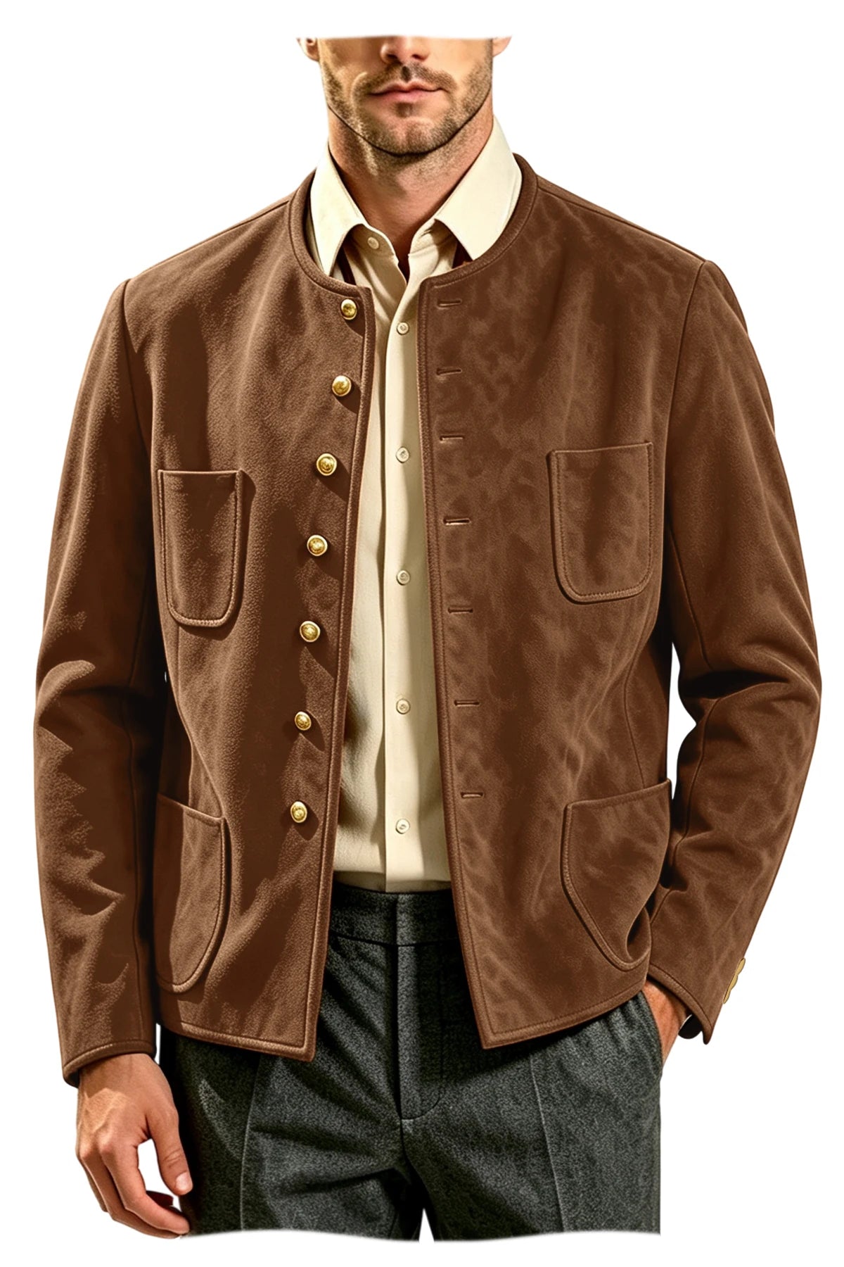 Veste homme vintage en suédine à col montant – CLEVI Paris