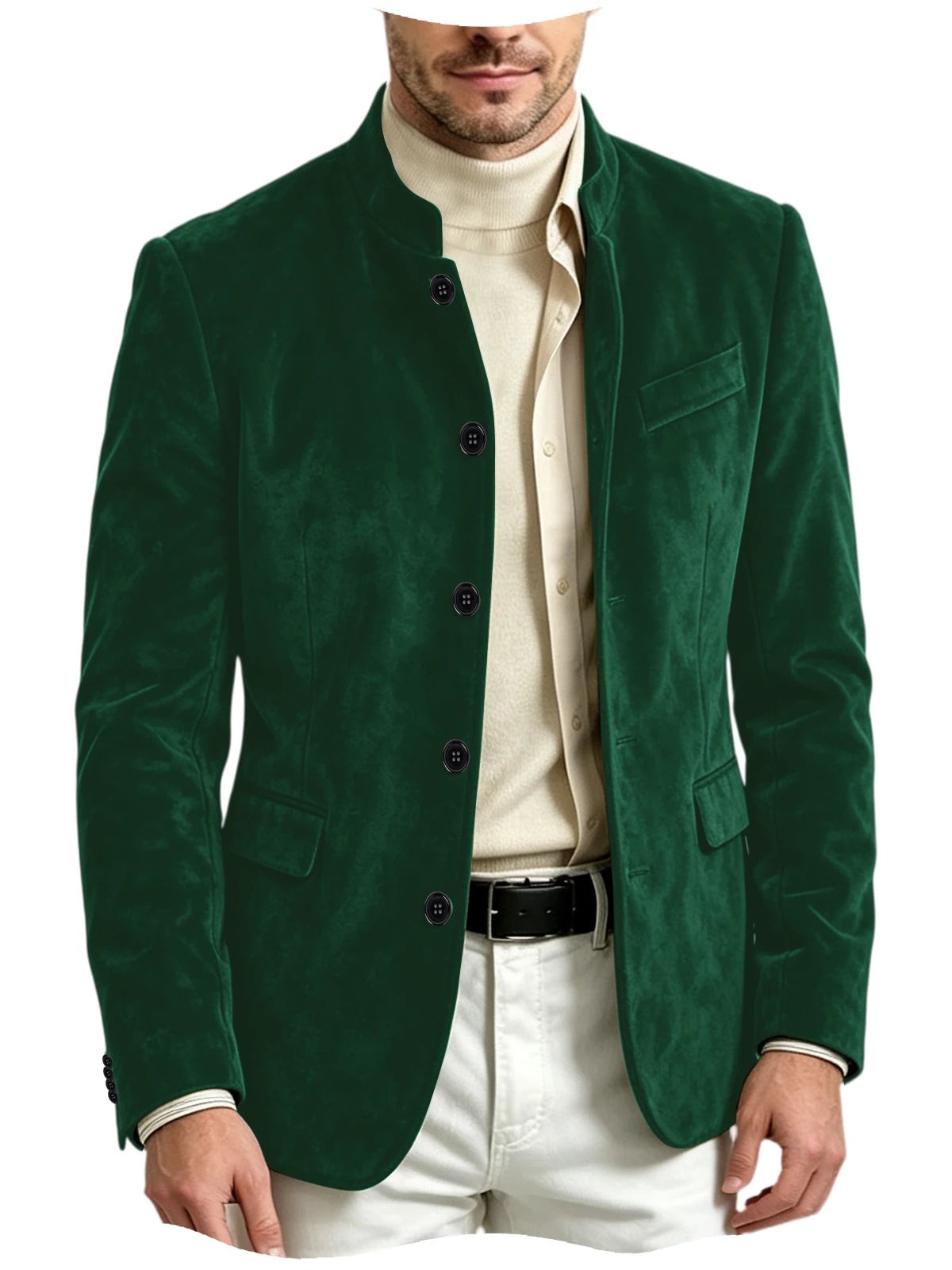 Blazer homme en velours à col montant – CLEVI Paris