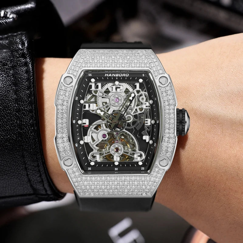 HANBORO 970 Montre Homme Automatique Miyota 50mm 180 Cristaux Étanche 5ATM – CLEVI Paris