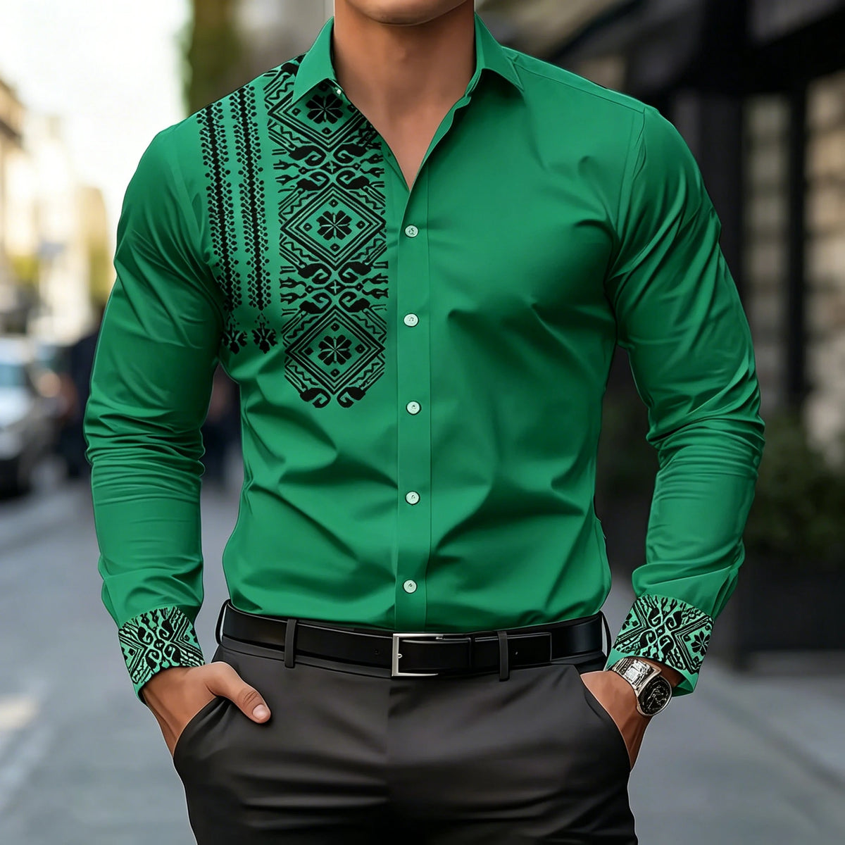 Chemise homme à imprimé géométrique – CLEVI Paris