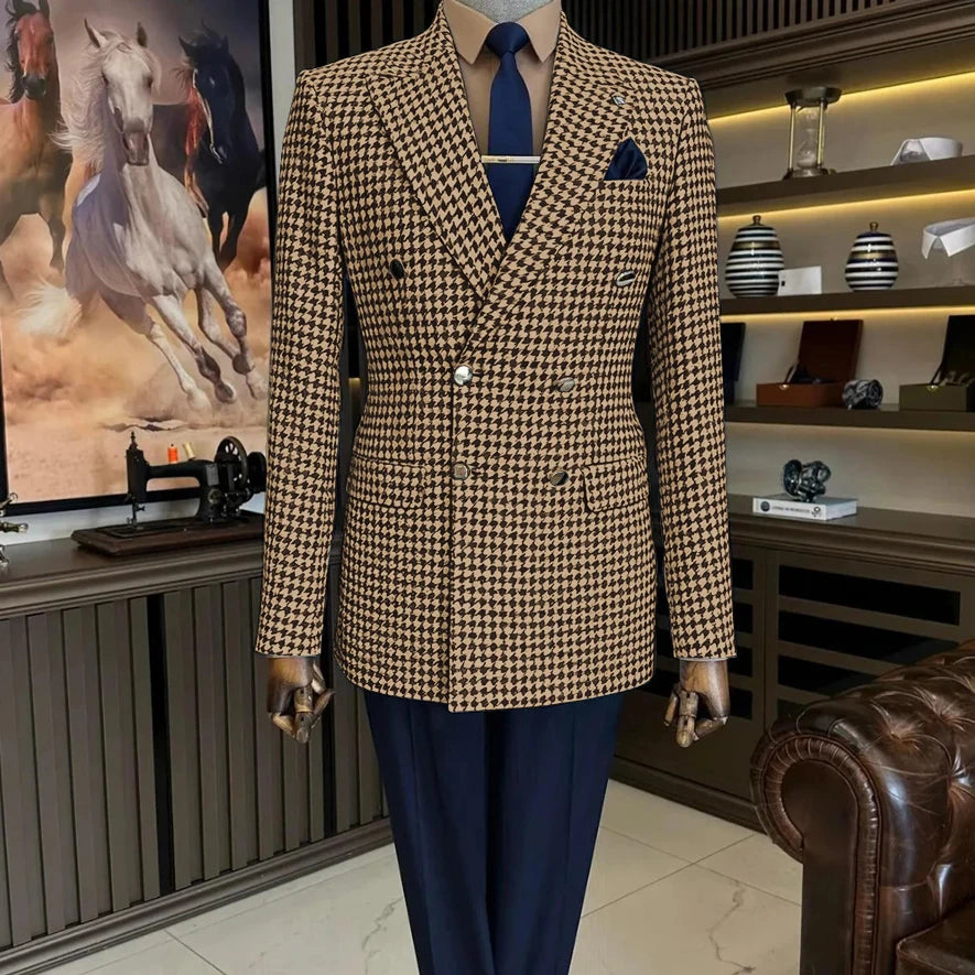 Veste blazer homme à carreaux double boutonnage – CLEVI Paris