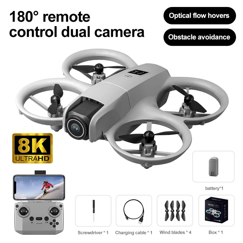 Mini Drone T3 8K Double Caméra FPV WiFi – Caméra Réglable 180°, Zoom 50x, Positionnement Optique & LED – CLEVI Paris