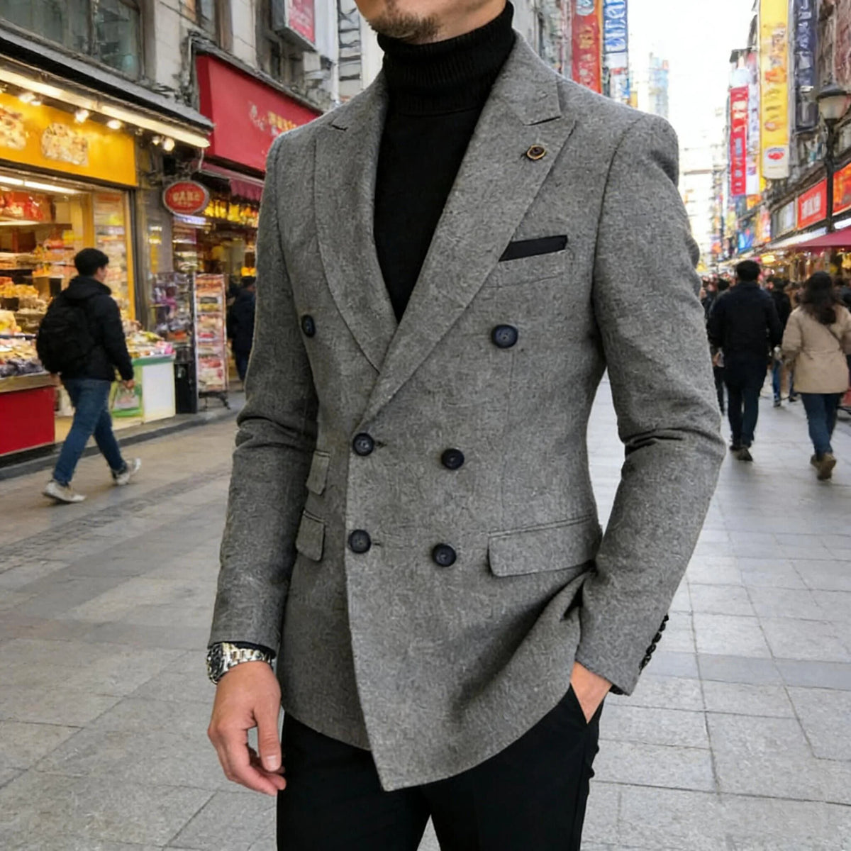 Blazer Croisé Homme en Laine Mélangée Style Tweed – CLEVI Paris