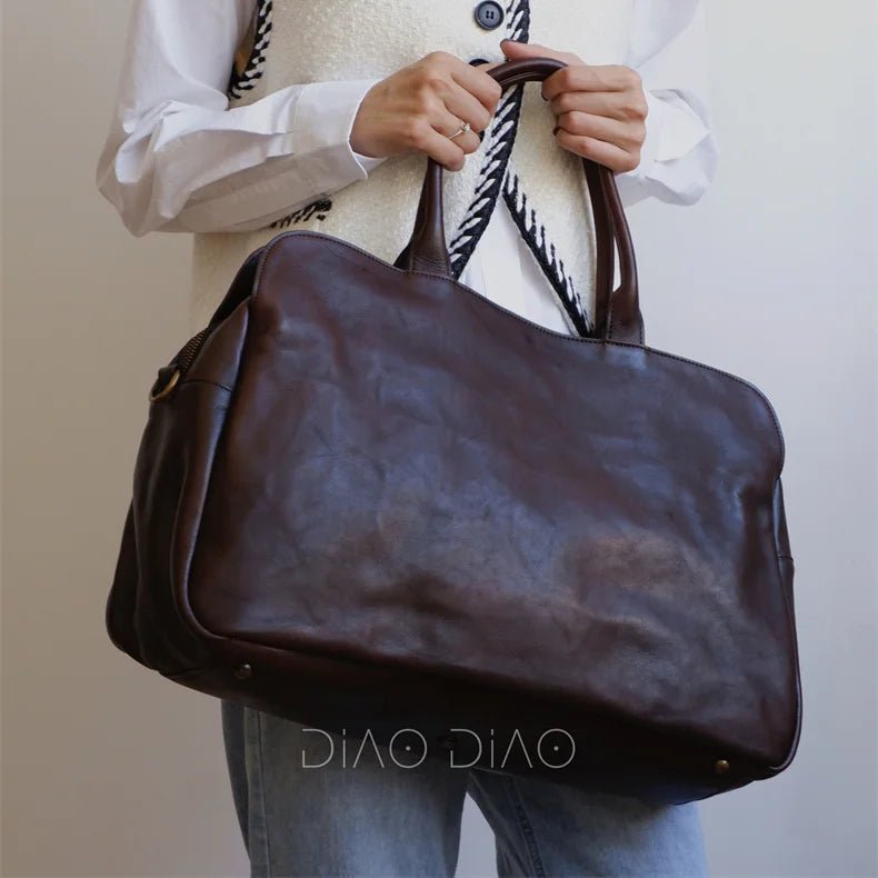 Grand Sac à Main Femme Cuir Vache Véritable 46x30cm Luxe Bandoulière – CLEVI Paris