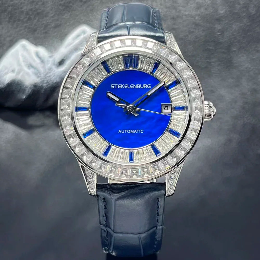 Montre Homme Luxe Automatique HUAYRA – Diamants Bracelet Cuir Lumineuse Étanche – CLEVI Paris