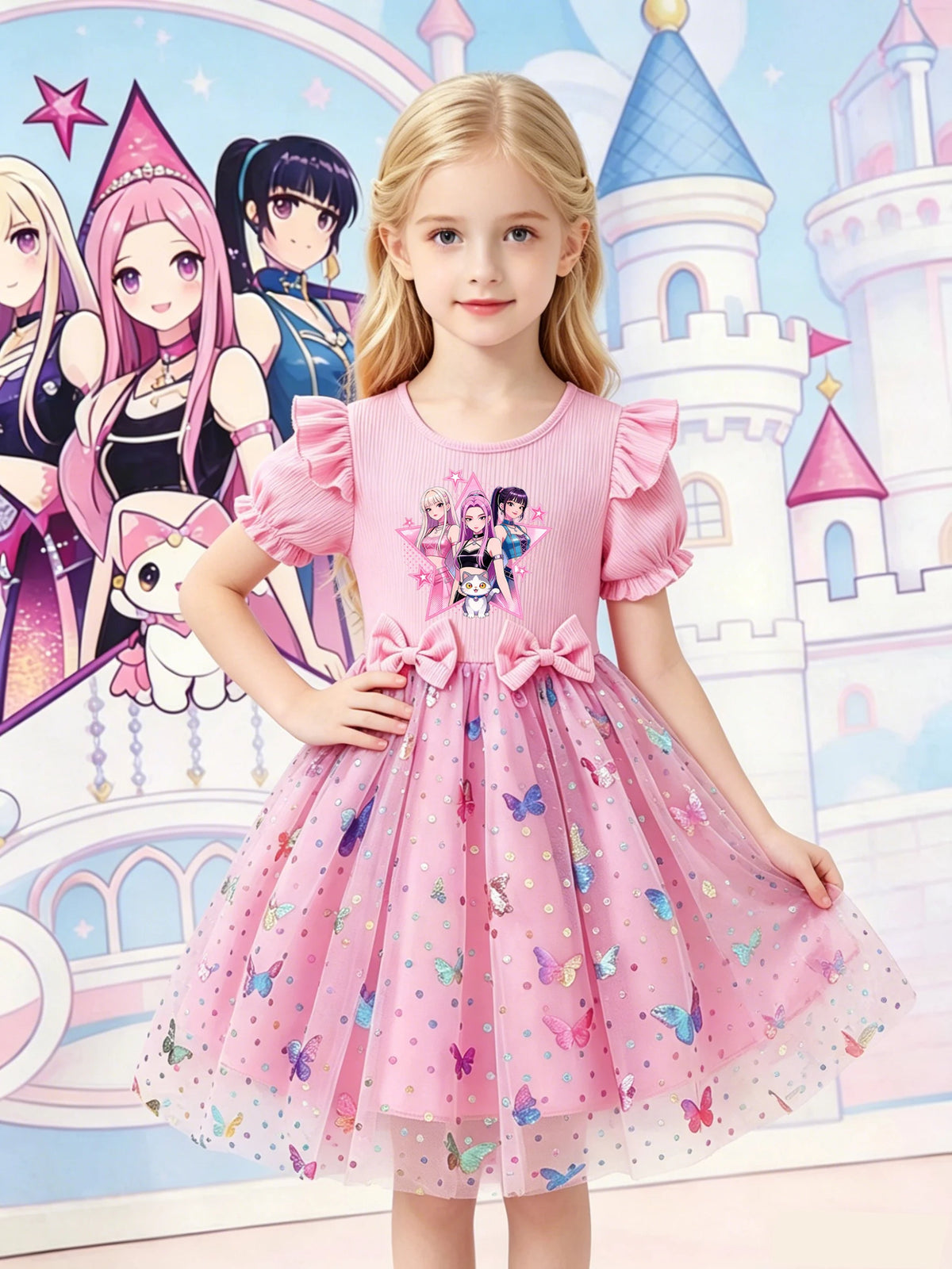 Robe princesse fille K-pop à sequins papillon – CLEVI Paris